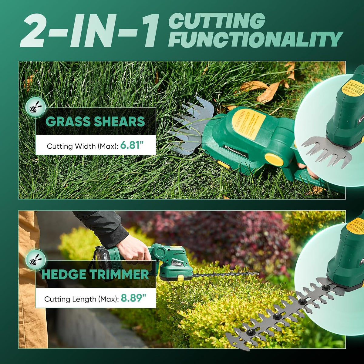 Rechargeable 2-in-1 Hedge and Grass Trimmer, 22V Lightweight Cordless Shrub Cutter with Adjustable Head, Battery and Charger Included – Ideal for Lawn and Garden Work