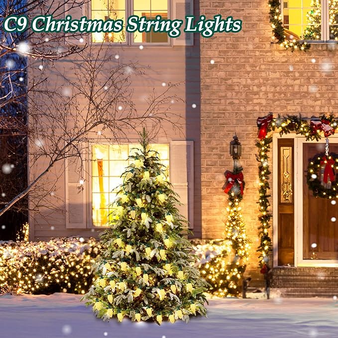 C9 LED Christmas Lights, 67FT 100 Bulbs Outdoor Christmas Decorations for House Waterproof String Lights Extendable Green Wire Fairy Lights for Patio Xmas Garden Party Wedding Indoor Warm White