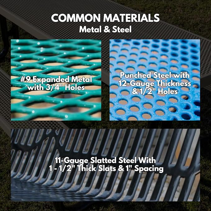 Heavy-Duty Outdoor Bench Thermoplastic Coated, Slatted Steel, Commercial-Grade Garden Bench, Made in America (Portable with Back, 4 Ft, Textured Dark Blue)