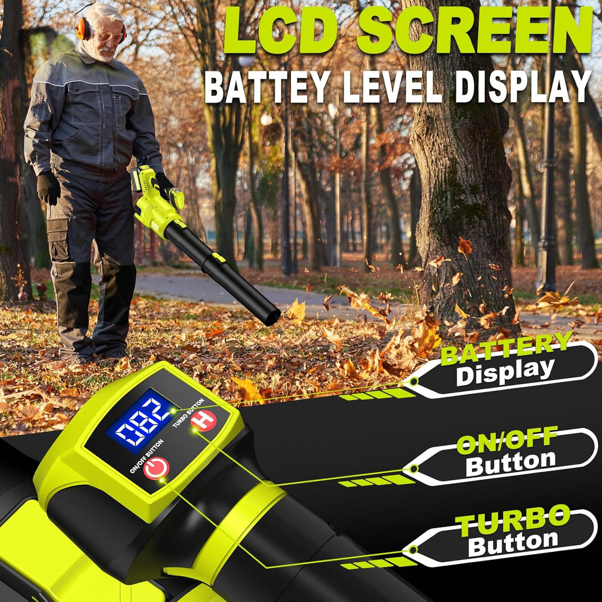 SILVEL Cordless Leaf Blower with 2x6.0Ah Battery and Quick Charger, 750CFM (250MPH) High Power Turbo Leaf Blowers with LCD Screen/Variable Speeds for Lawn Care, Patio, Dust, Blowing Leaves