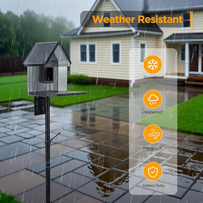 Bird House Pole Kit, Heavy-Duty Adjustable Pole for Outdoors with 5 Prongs Base,Metal Universal Support Pole for Bird Feeders,Solar Pannel,Black