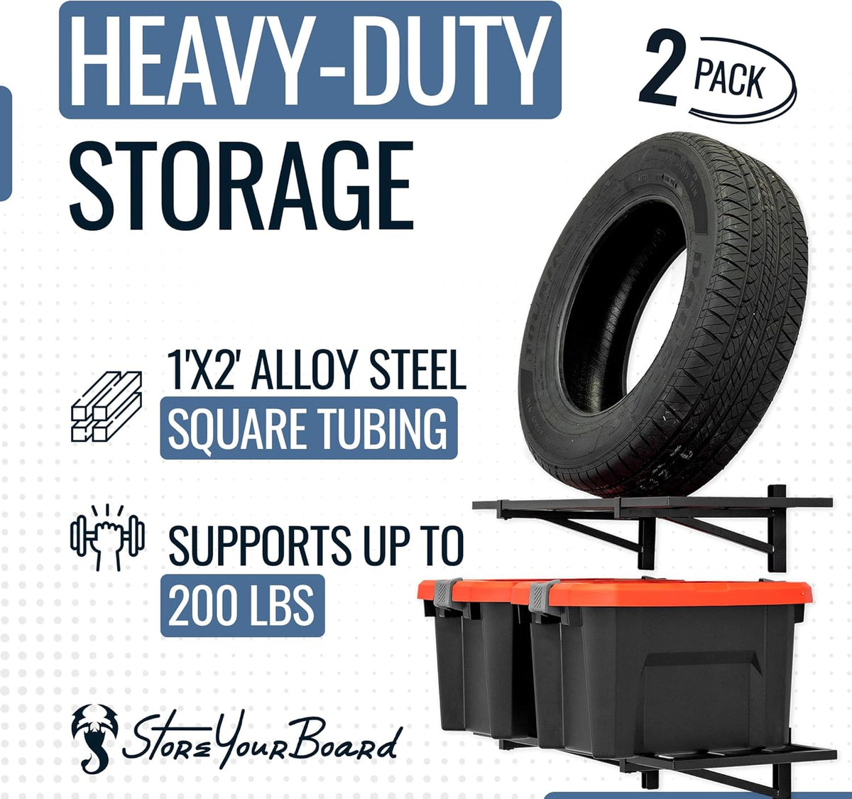 StoreYourBoard 2-Pack Heavy Duty Wall Shelves – Wall-Mounted Garage Storage Shelving and Organization for Sheds, Closets, or Utility Rooms – Holds 200 lbs, 1ft x 2ft, Black