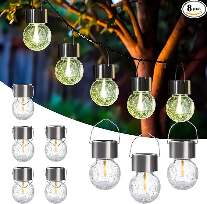 Hanging Solar Lights Outdoor,New Upgraded Moving Led Beads,Solar Powered Waterproof Lighting,8 Pack Hanging Globe Solar Lights for Garden Yard Patio Fence Christmas Decoration (Warm White)