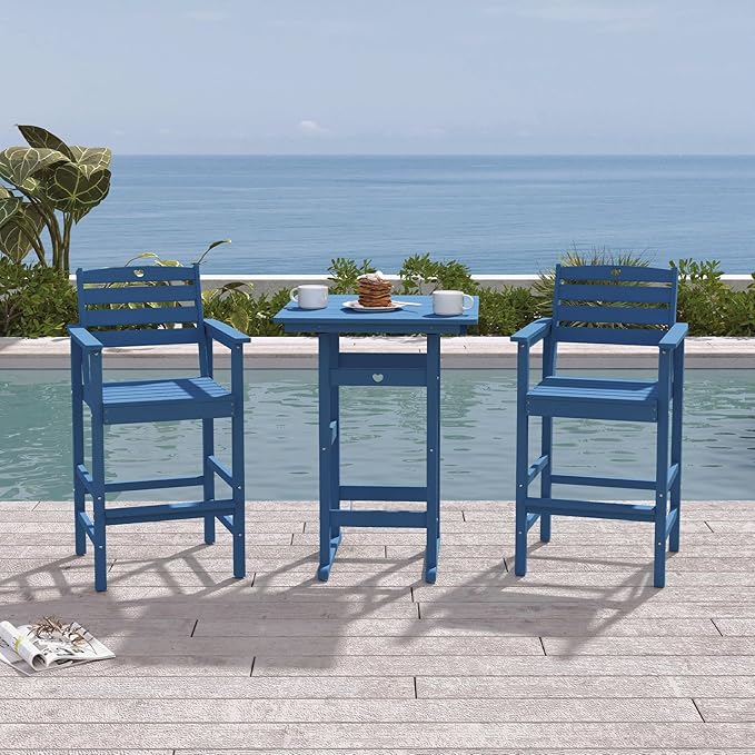 Adirondack Outdoor Bar Table, Durable HDPE Composite, Weather Resistant, Easy to Clean, Perfect for Backyard and Poolside Use, Navy Blue