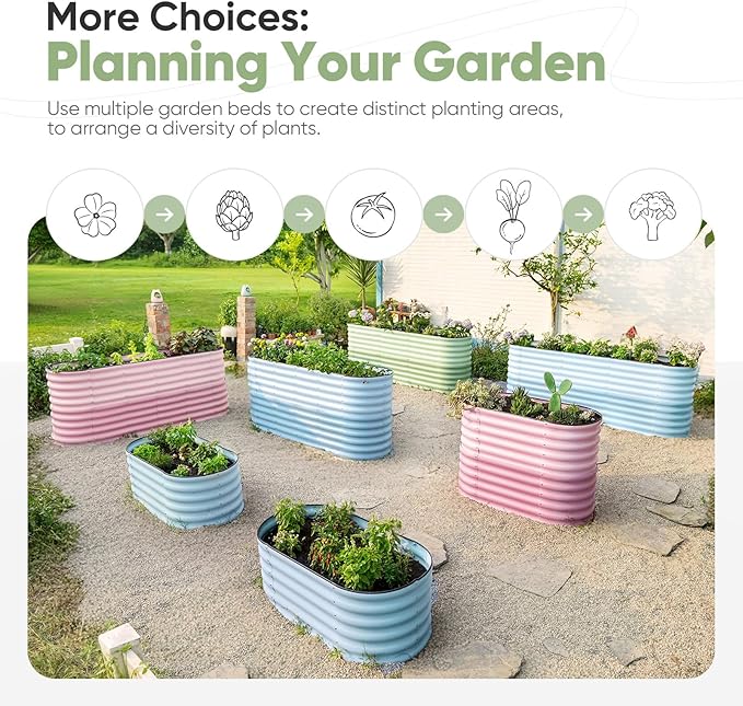 KING BIRD Raised Garden Bed 2.85 ft Tall 9 in 1 Galvanized Planter Garden Box Outdoor for Gardening, Deep Root Vegetables, Flowers 78.7X23.6X34.2 in, Light Green