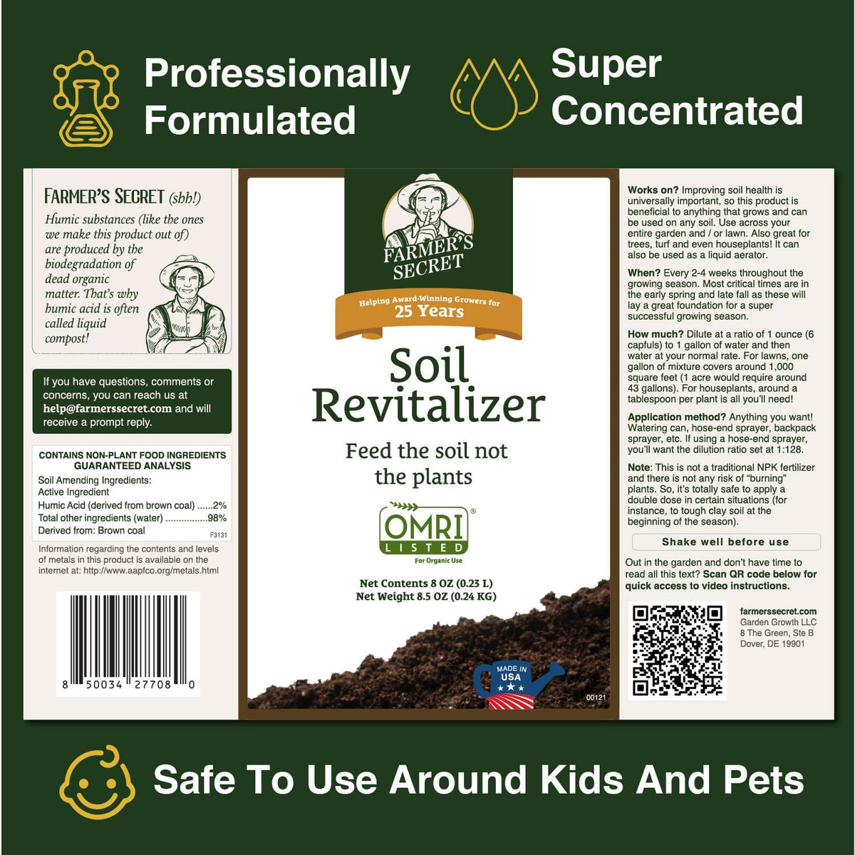 Farmer’s Secret Soil Revitalizer (128oz) - Organic (OMRI Listed) Dirt Health Booster - Liquid Compost Soil Amendment - Activated Humic Acid - Great for Fall Application