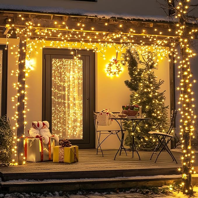 2 Pack 200 LED Solar Christmas Lights - 75.5 Ft Warm White Outdoor String Lights, 8 Modes for Outside Christmas Tree, Garden, Patio, Tree, Valentines