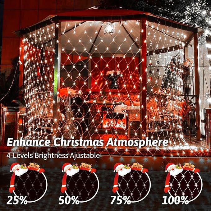 Christmas Net Lights, 204 LED Outdoor Mesh Lights Waterproof, Bush Solar Net Lights with 8-Lighting Modes for Tree Garden Yard Christmas Wedding Party Decoration(White)