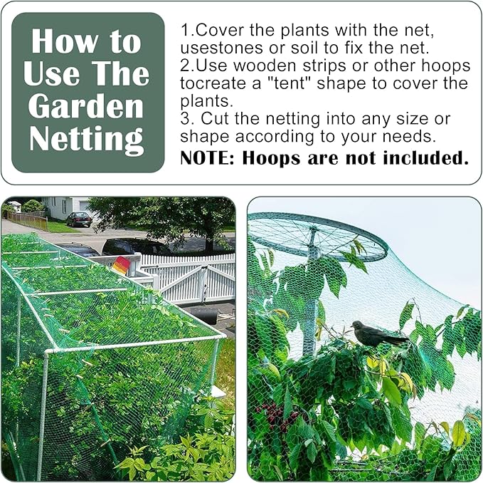CandyHome 13Ft x 33Ft Anti Bird Protection Mesh Garden Netting Seedlings Plants Flowers Fruit Trees Vegetables from Rodents Deer Reusable Fencing, Green