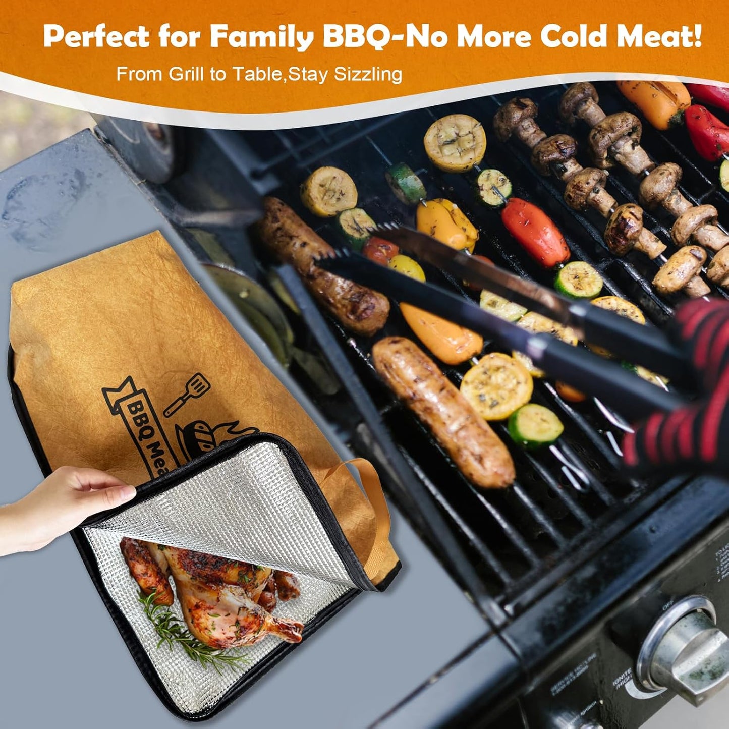 BBQ Blanket for Resting Meat,Reusable Smoker Grilling Bag Insulated Resting Bag with Wide Mouth,BBQ Accessories for Large Brisket,Beef,Turkey,Pork (21in)