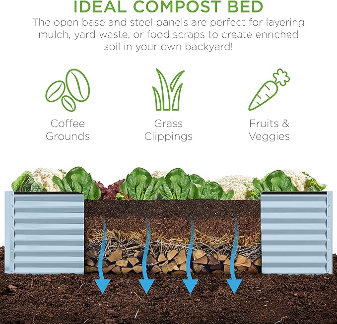Best Choice Products 8x4x2ft Outdoor Metal Raised Garden Bed, Deep Root Planter Box for Vegetables, Flowers, Herbs, and Succulents w/ 478 Gallon Capacity - Mist Blue