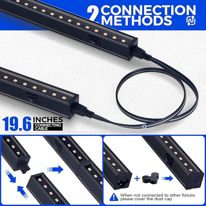 Barrina Grow Lights for Indoor Plants, Full Spectrum Sunlight, Black Cover LED Grow Light Bulbs, T5 Grow Light Strip, 1ft Plant Light for Indoor Plants Growing, 3 Mounting Modes, Yellow, 4 Packs