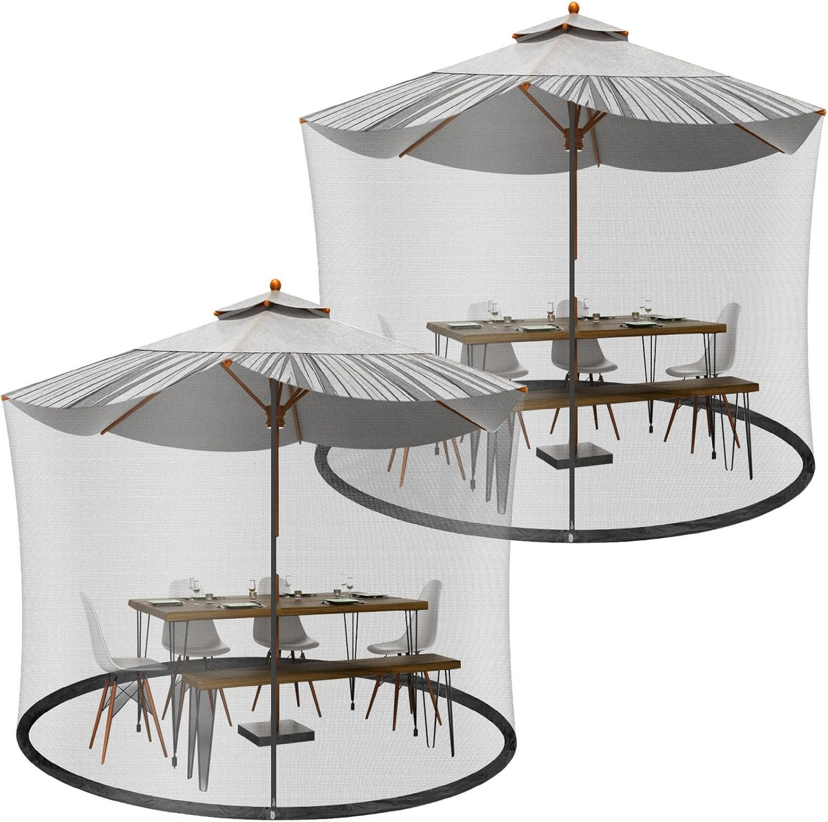 Windyun 2 Pcs 7 to 10 ft Patio Umbrella Mosquito Netting with Double Zipper Door, Screen Universal Hanging Mosquito Net for Patio Polyester Mesh Umbrella Screen for Outdoor and Patio Tables(Black)