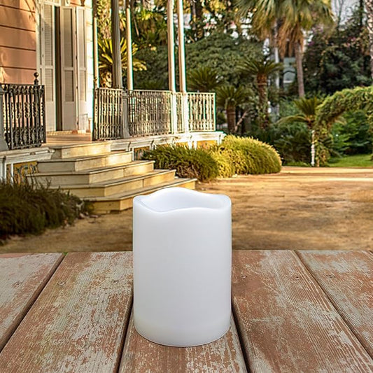 4" Outdoor Battery Operated Candle Waterproof Led Pillar Lights Flickering Flameless Candles with Timer Realistic Fake Electric Pillars for Lantern Garden Wedding Halloween Christmas Decorations,White