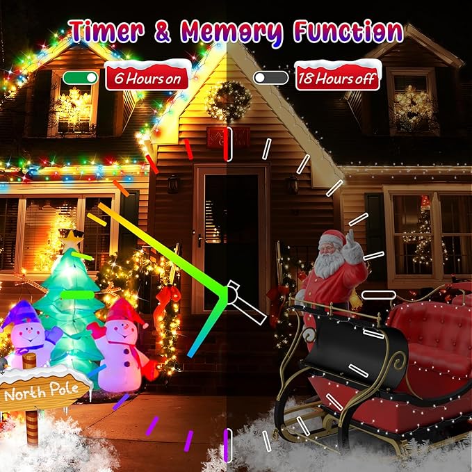 Hezbjiti 337 FT 720 LED Color Changing Christmas Lights Outdoor, 11 Modes String Lights IP44 Waterproof Fairy Light for Party Tree Garden Wedding Decorations (Warm White to Multicolor, Green Wire)