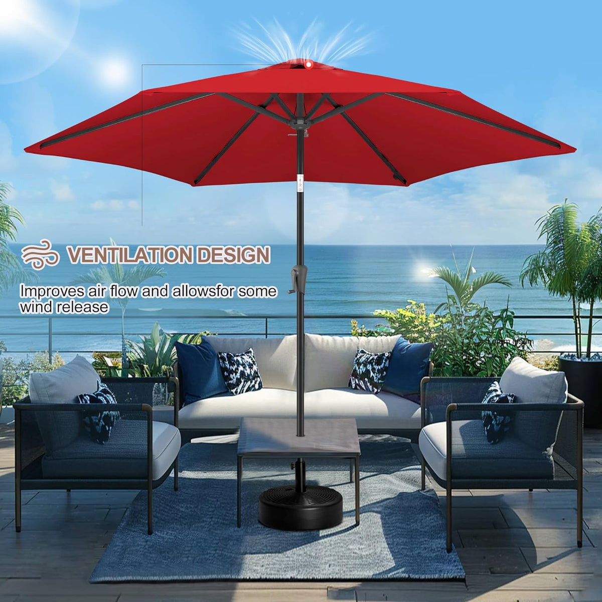 FLAME&SHADE 10ft Patio Umbrella - Outdoor Umbrella with 6 Sturdy Ribs, Push Button Tilt and Crank, UV Protection Table Market Umbrella for Pool, Porch，Garden, Deck, Backyard (Red)