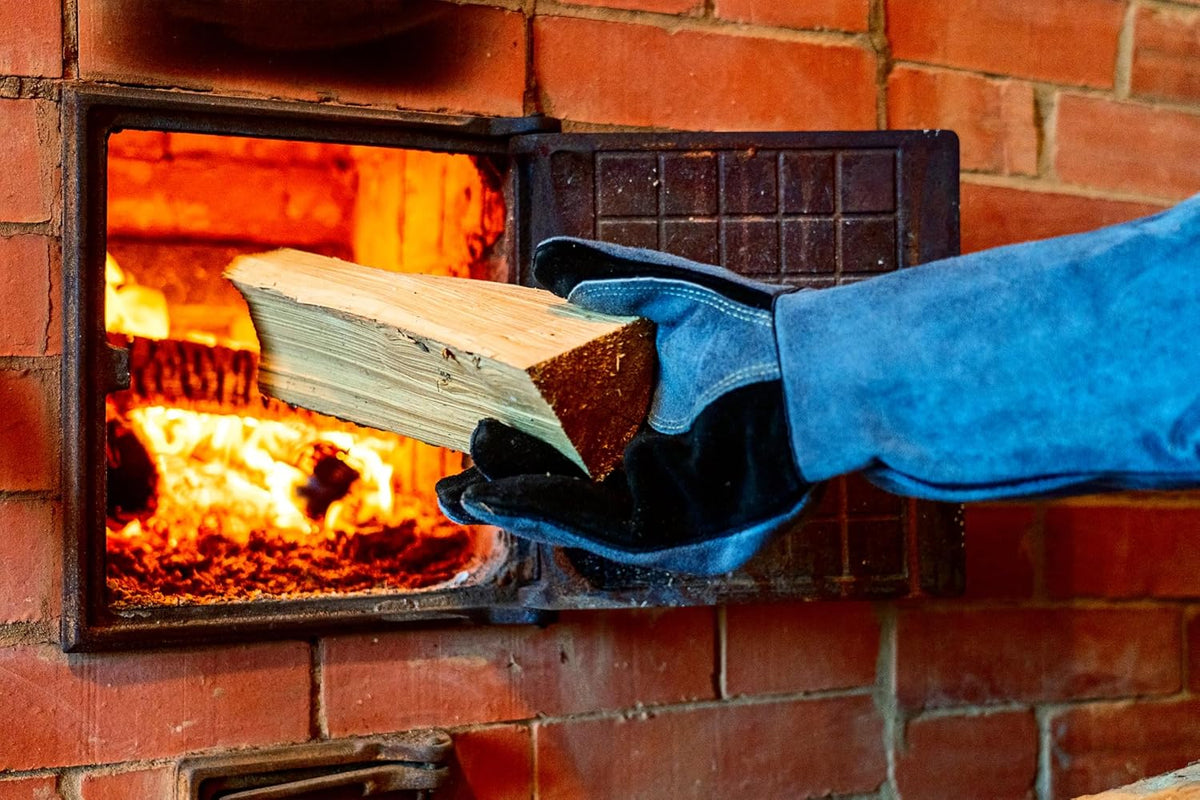 RAPICCA Fireplace Gloves Fire Heat Resistant: Grey 16IN 662℉- Fireproof Leather for Fireplace Fire pit Wood stove Campfire Furnace BBQ Grill Oven Stick Mig Welding Welder Gear - Birthday Gift for men