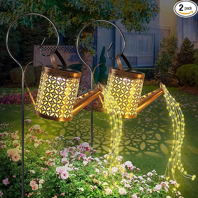 2 Pack Watering Can with Lights,Solar Lanterns Outdoor Hanging Waterproof Garden Decor,Solar Outdoor Garden Decorative,Decorations for Lawn Path Patio