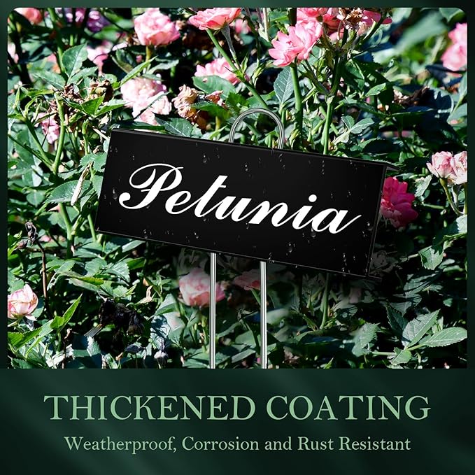 30 Pack Metal Plant Labels for Outdoor Garden Waterproof Plant Markers, Labels Garden Markers for Seedlings Herbs Vegetable Greenhouse Gifts with Pen - Black