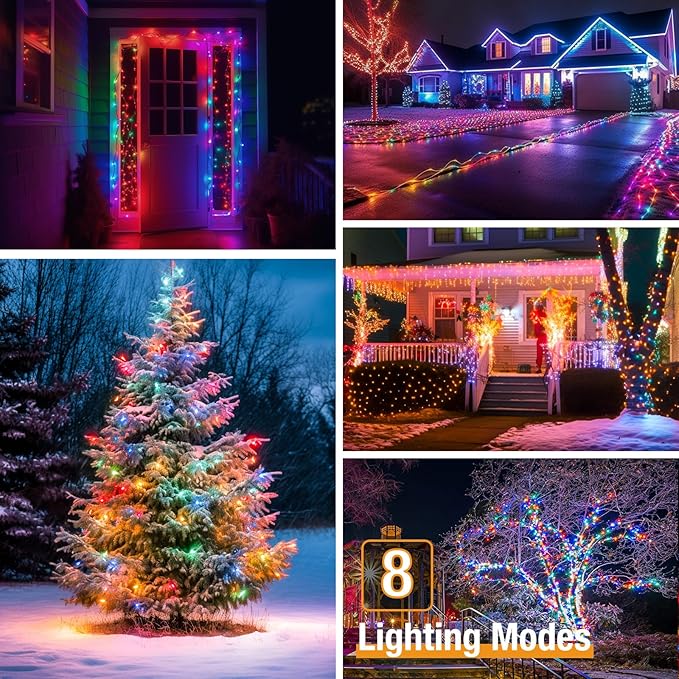 4 Pack Solar String Lights for Outside - 320LED 132FT Solar Fairy Lights Outdoor Waterproof 8 Modes, Copper Wire Solar Powered Twinkle Lights for Tree Garden Christmas Wedding Party Decor, Multicolor