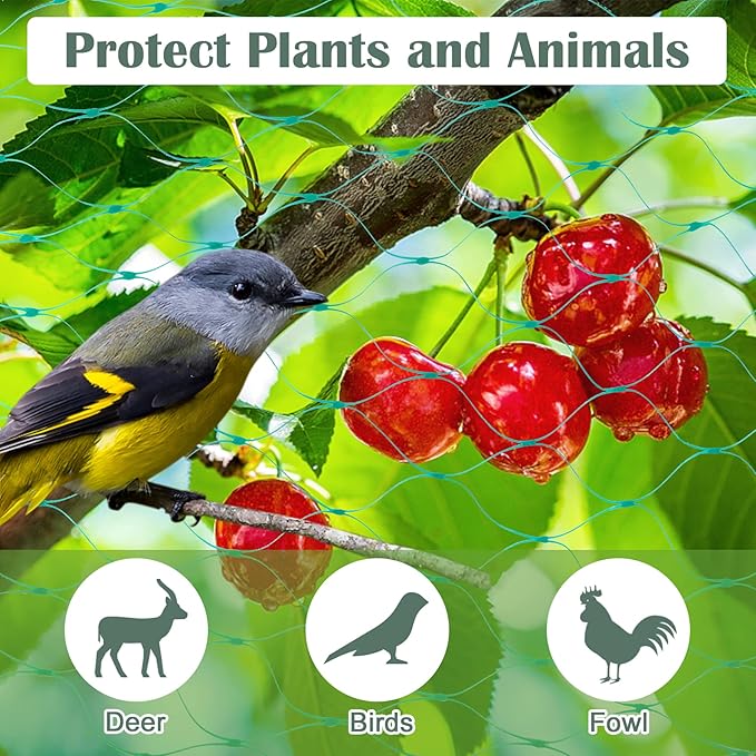 CandyHome 13Ft x 33Ft Anti Bird Protection Mesh Garden Netting Seedlings Plants Flowers Fruit Trees Vegetables from Rodents Deer Reusable Fencing, Green