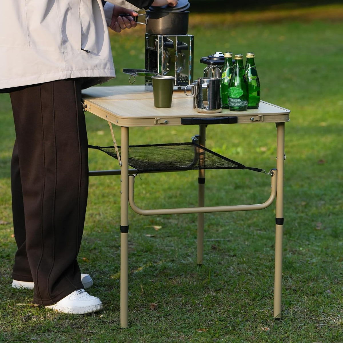 Folding Table 3FT Camping Table 2 Adjustable Height Lightweight Portable Aluminum Mini Foldable for Picnic Beach Indoor Outdoor, Yellow