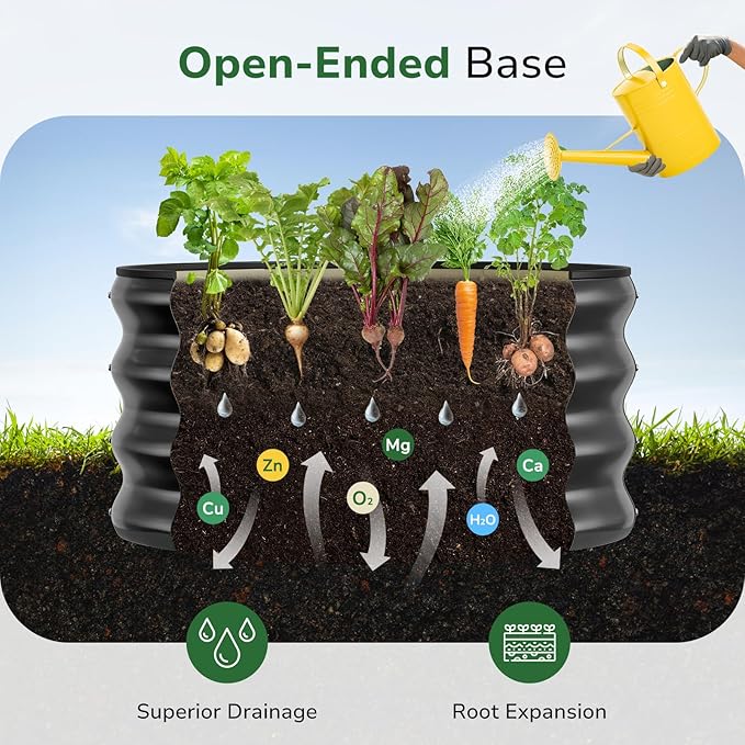 GreatBuddy 2x2x1 ft Round Galvanized Raised Bed, Easy-Assembly Raised Garden Bed with Anti-Cut Gloves & Tools, Rust-Proof Garden Bed for Outdoor, Vegetables, Herbs, Small Trees, Black