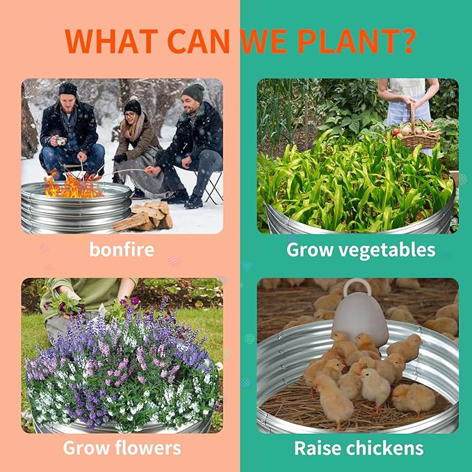 48 Inch Diameter Silver Galvanized Garden Raised Bed/Plant Box/Fire Pit Ring-0.8mm Thick,12 Inch Tall,Crimped Edge and Corner,No Sharpe,Perfect for Plantings (4FT Diameter, Round)