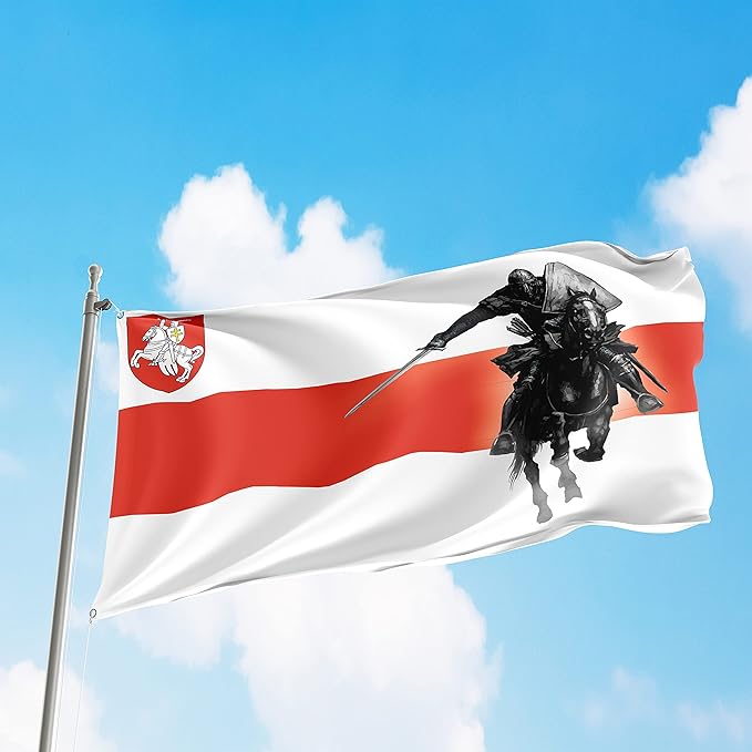 Belarus Knight Flag 3x5 Feet – Resistance Symbol with Knight On Horseback, Brass Grommets for Protests and Solidarity, Lightweight and Easy to Hang on Flagpoles, Built to Withstand Outdoor Conditions