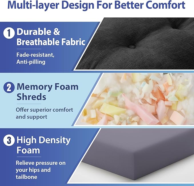 Chair Cushions for Dining Chairs, Dining Chair Cushions, Tufted Indoor Chair Pads with Ties & Non Slip Backing, Seat Cushions for Kitchen Chairs 16.5” x 16.5” x 3.5”, Set of 6, Black