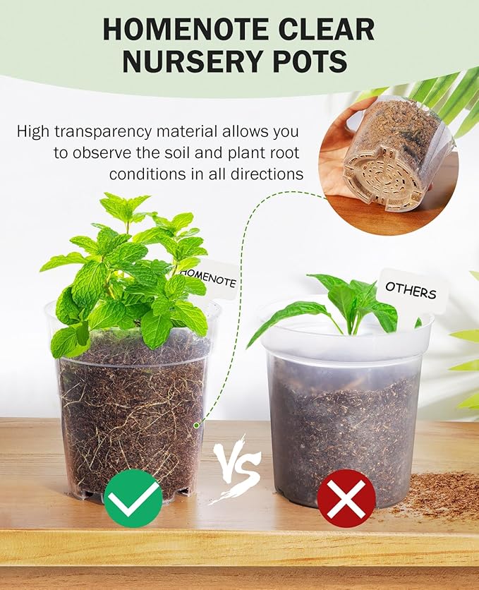 homenote Clear Nursery Pots for Plants,4 Inch Plant Pot for Planting Plastic Seedling with Drainage Holes Seed Starter Flower High Transparency with 20 Labels (30 Pack)