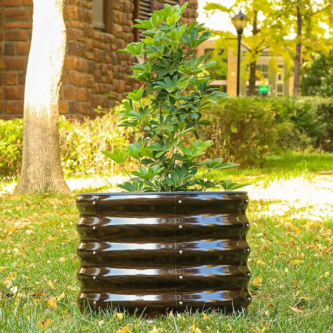 SnugNiture Raised Garden Bed, 2×2×1.5ft Round Galvanized Outdoor Planter Box, 17" Tall Deep Metal Garden Bed Kit for Planting Vegetables, Fruits, Flowers, Brown