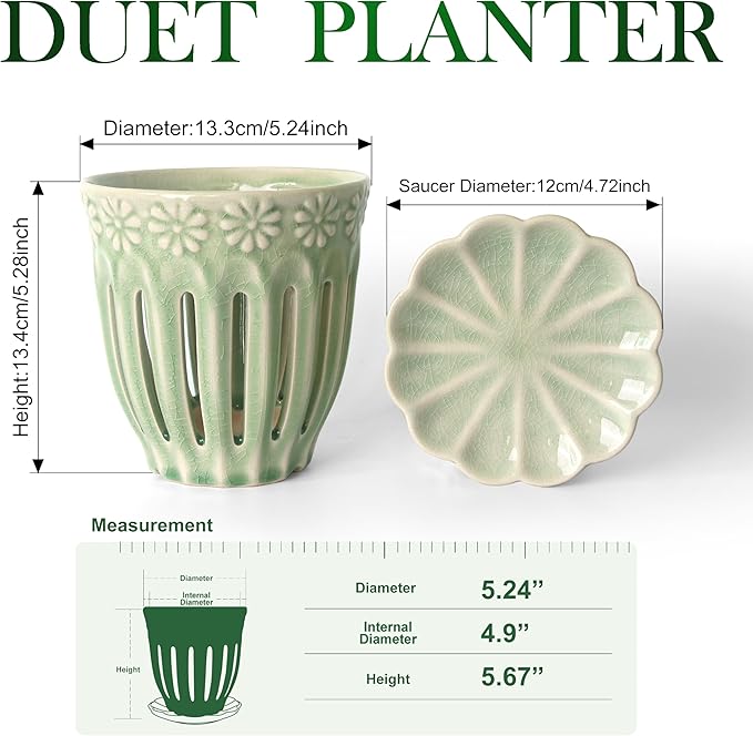 5" Ceramic Orchid Pot with Saucer: Ceramic Orchid Planter for Repotting - Plant Flower Pots for Orchid Indoor Outdoor - Orchid Pots with Holes - Orchid Container with Drainage Holes and Tray