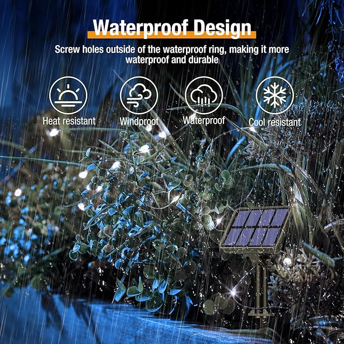 btfarm Solar String Lights for Outside - 80LED 33FT Solar Fairy Lights Outdoor Waterproof 8 Modes, Copper Wire Solar Powered Twinkle Lights for Tree Garden Christmas Wedding Party Decor, Cool White