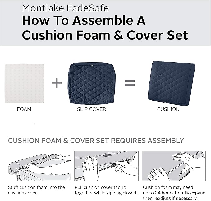 Classic Accessories Montlake FadeSafe Water-Resistant 25 x 22 x 4 Inch Wide Back Patio Quilted Lounge Cushion, Navy