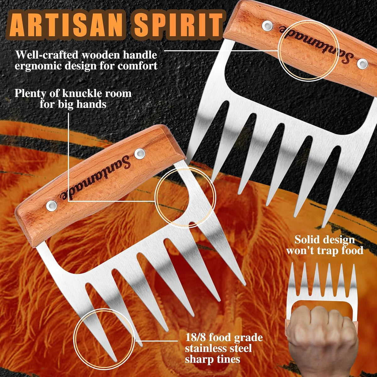 Meat Shredder Claws - Stainless Steel Meat Claws for Pulled Pork, Shredded Chicken, Bear Claws for Shredding Meat, Grill, BBQ Smoker Accessories, Grilling Gifts, Stocking Stuffers for Men