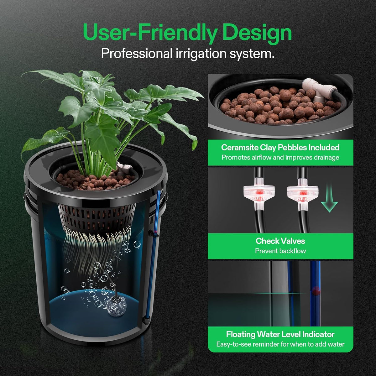 VIVOSUN DWC Hydroponics Grow System with Top Drip Kit, 5-Gallon Deep Water Culture, Recirculating Drip Garden System with Multi-Purpose Air Hose, Air Pump, and Air Stone (4 Buckets + Top Drip Kit)