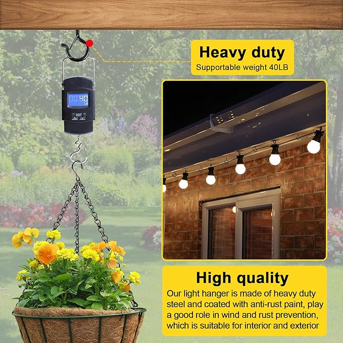 Hooks for Outdoor String Lights, 20 Pack Cup Screw Hooks for Hanging Plants Fairy Led Party Christmas Lights Garage Wind Chimes Black Q Hanger with Safety Buckle Design Easy to Release