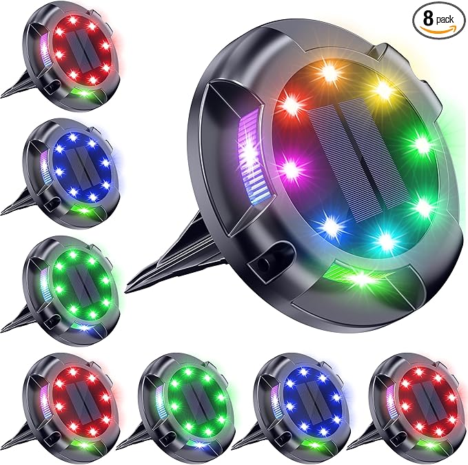 Biling Solar Pathway Lights Outdoor Uplight Sidelight, 8 Packs Multi Color Solar Ground Lights Walkway Lights Waterproof Solar Deck Lights for Yard Walkway Garden Halloween Decorations