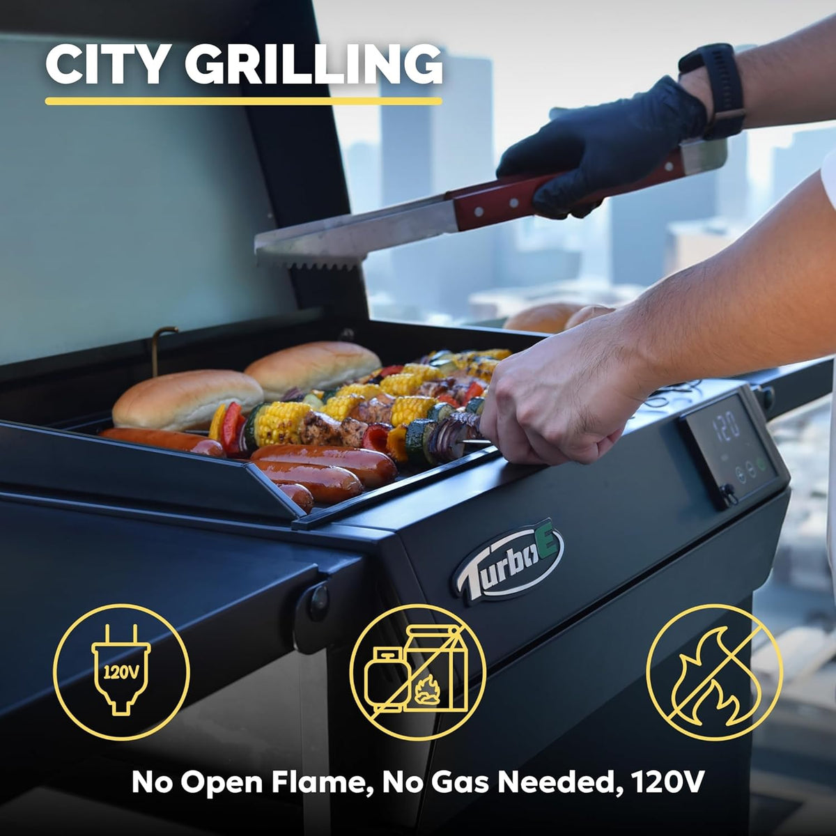 Turbo E Sport Electric Grill by PLUGNGRILL | Compact Design, Faster Preheat, Digital Temp Control | High-Power Infrared Outdoor BBQ & Searing