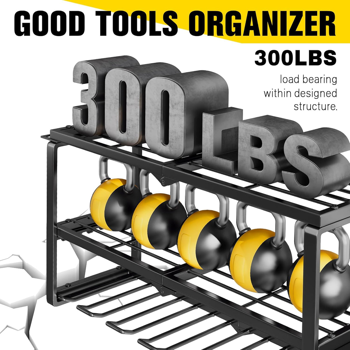Power Tool Organizer Wall Mount - 300Lbs Load 3 Layers Storage Rack with 7 Drill Holders for Drills Cordless Tools. Heavy Duty Iron Garage Tool Organizer Storage for Workshop Shed Pegboard Basement