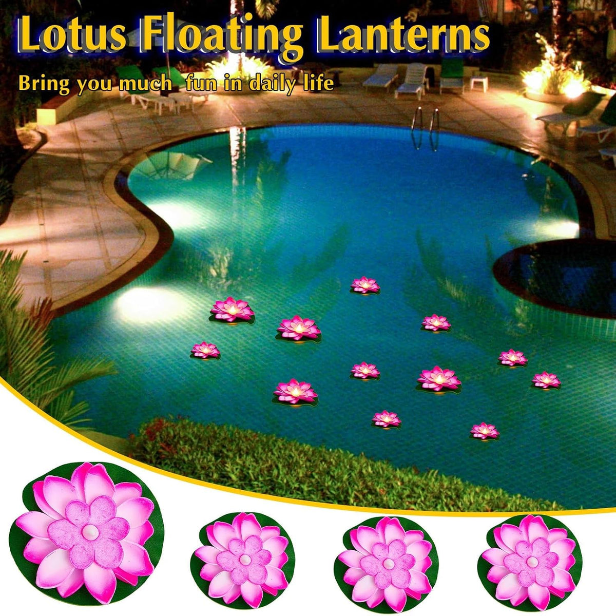 Liliful 24 Pcs Diwali Lotus Decoration Pool Floating Lights, Artificial Flowers Lotus with LED,Lily Pads Water Lantern for Indian Puja Home Decoration(3.94 Inch, 5.91 Inch,Pink)