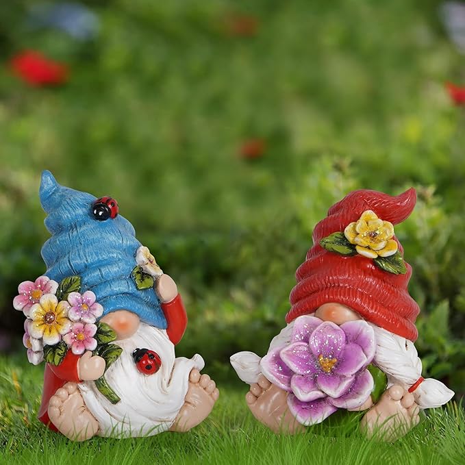 Hodao Spring Garden Decorations - Gnomes Decorations - Summer Gnomes Decorations - Ladybug Flower Decor - Spring Home Decor - Foot Gnomes（2Pcs） (Multicolor)