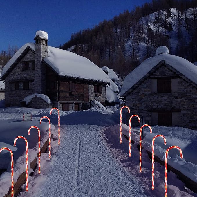 26" Christmas Candy Cane Pathway Markers Lights, Set of 10 Pack Christmas Outdoor Decorations Candy Cane Lights for Yard Patio Garden Walkway Indoor Décor Landscape Path Festival Holiday, Red