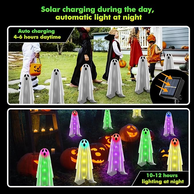 6PACKS Halloween Ghost Decorations Outdoor,Spooky Cloth Ghosts Decor for Halloween Scary Party Gifts,Solar Halloween Ghost Lights for Yard/Lawn/Patio/Holiday/Porch Decor