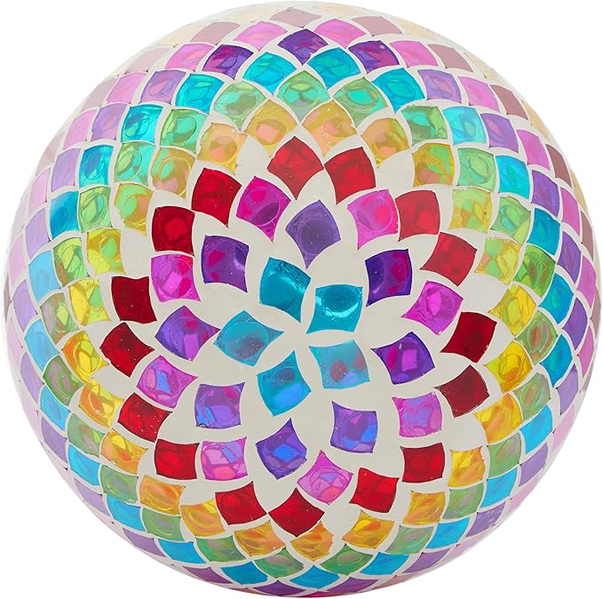 Alpine Corporation HMD220 Glass Gazing Globe w/Mosaic Teardrop Design, Decorative & Elegant Garden Art, 12" H, Multicolor