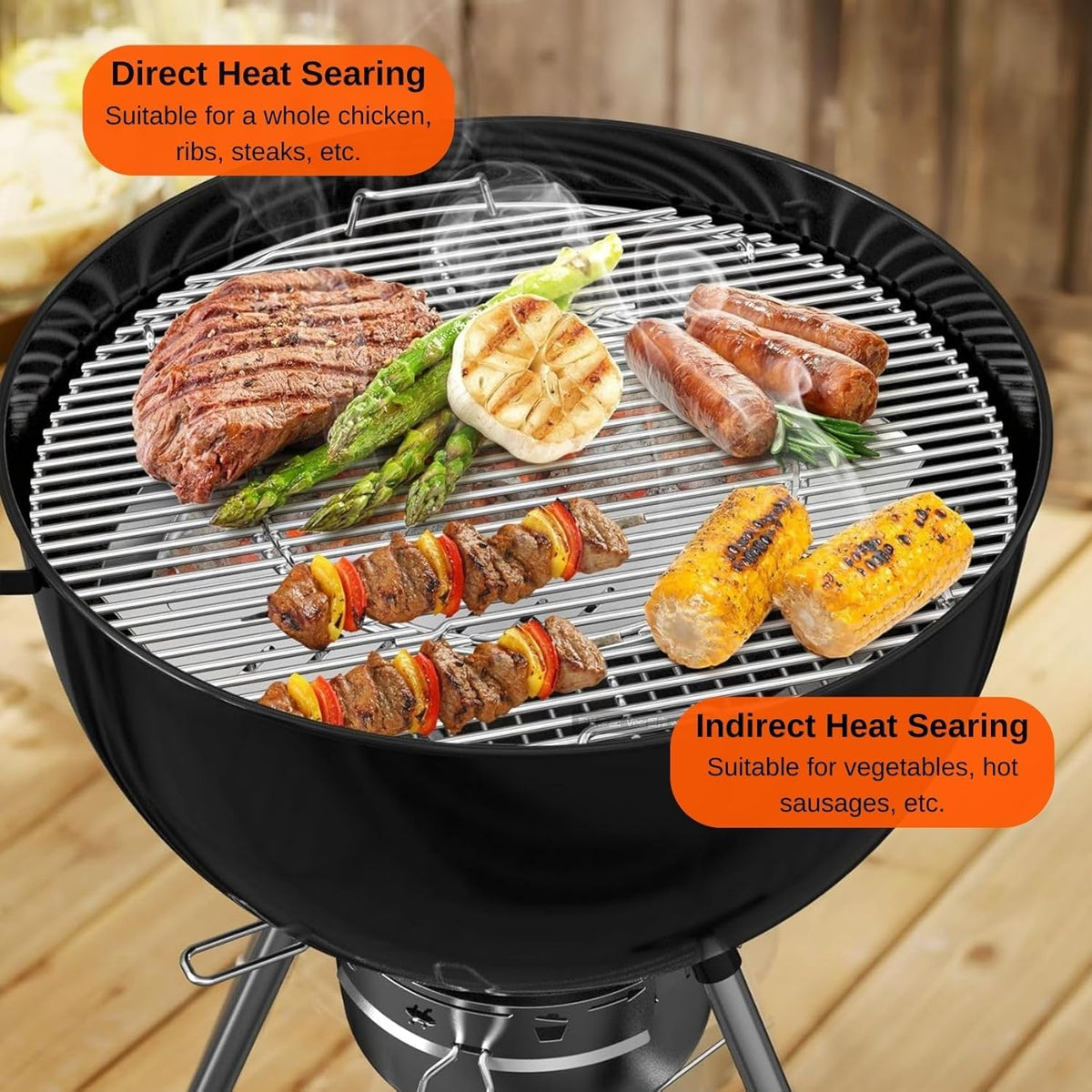 onlyfire Charcoal Basket with Water Reservoir for Two-Zone Cooking, Stainless Steel Charcoal Briquet Holder for Weber 22/26 Inch Kettle Grills