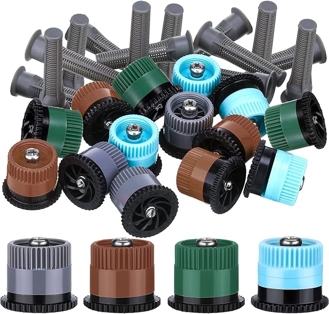 32 Pieces 4 Type Variable Arc Nozzle Pop-Up Sprinkler Head Adjustable 360 Degree Rotating Sprinkler Heads Replacement for Garden Lawn Irrigation (Mixed Colors)
