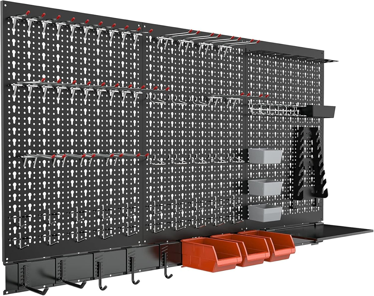 TORACK Metal Pegboard Wall Organizer System for Garage, 109PCS Pegboard Accessories Organizer Kit with Pegboard Bins, Hooks, Peg Locks, Pegboard Storage System for Workbench(Black)