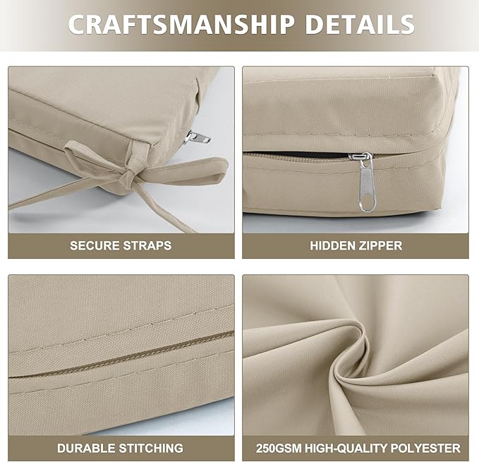 24x24 Inch Outdoor Cushions for Patio Furniture Set of 2, Waterproof Outdoor Chair Cushions w/Fade-Resistant, Removable & Machine-Washable Covers, Deep Seat Sofa/Couch Pad Replacement, Cream